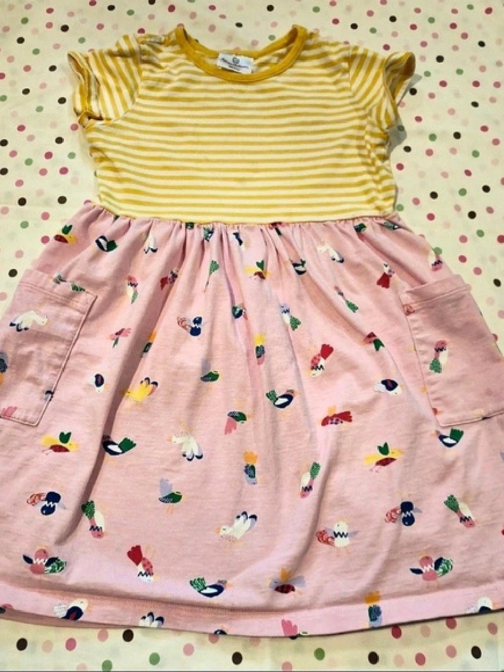 Hanna Andersson Playground Dress with Pockets Pink & Yellow Size 3T